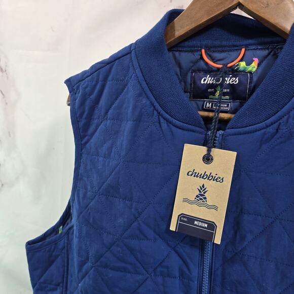 Chubbies Jacket Mens Medium Blue Vest Quilted Nylon Bomber Rooster Easy Going - Picture 2 of 11
